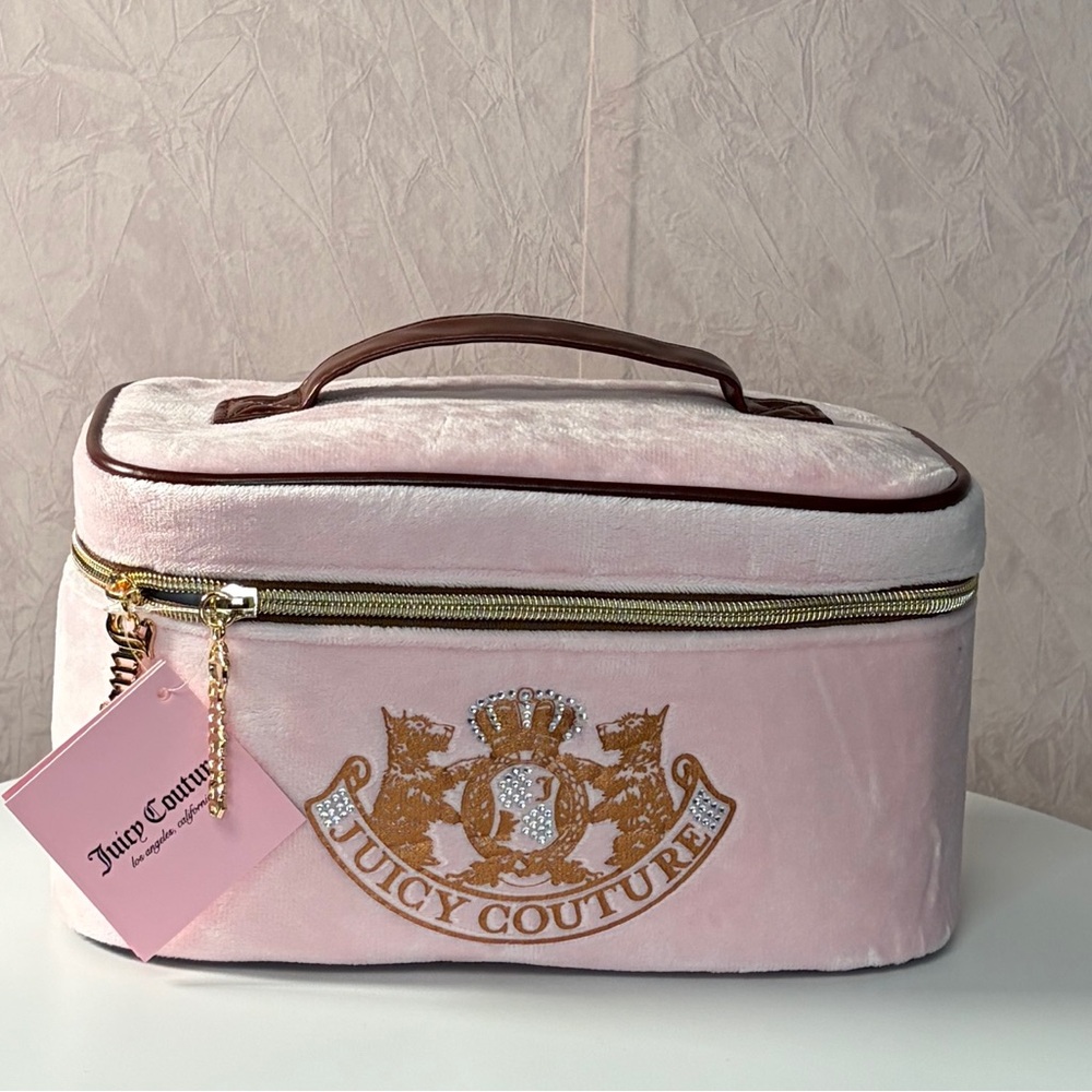 Juicy Couture Pink Cosmetic Bag Travel Case Train Case with Scottie Dogs
